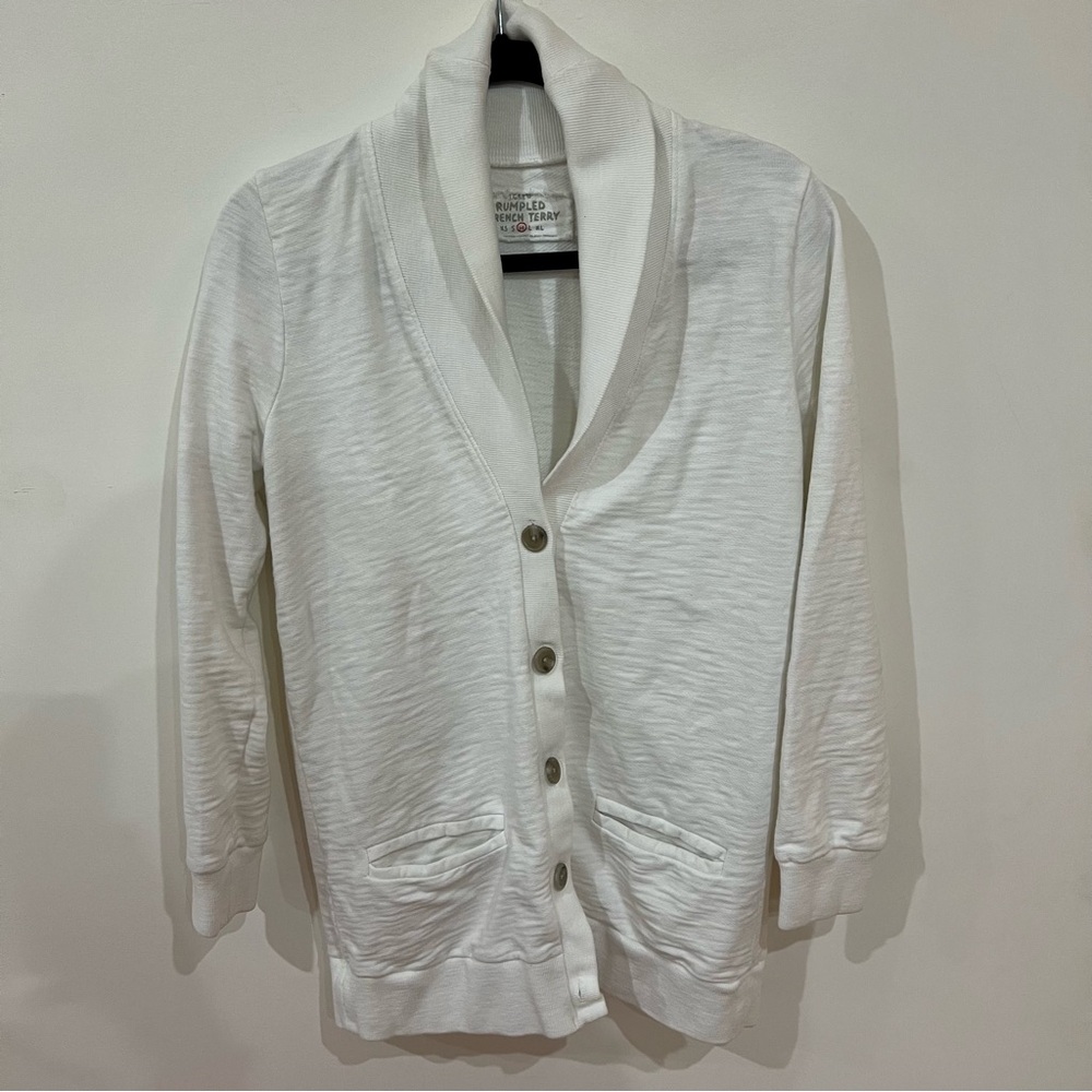 J.Crew white rumpled french terry cotton cardigan size medium